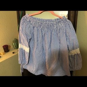 Blue stripe off the shoulder blouse size medium